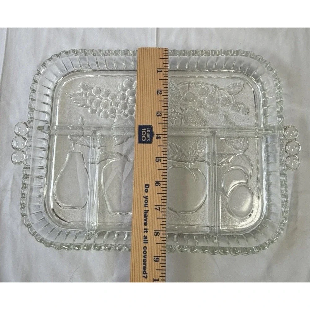 Vintage‎ Indiana Glass Embossed Fruit Divided 5-Part Serving Relish Tray Dish